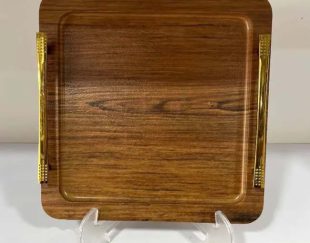 فروش عمده سینی چوبی مربع دسته طلایی