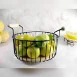 سبد فلزی کف چوب دسته چوبی