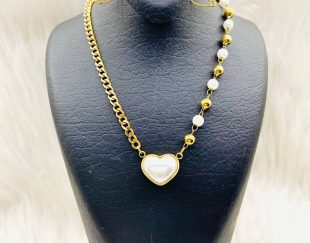 زنجیر پلاک استیل کارتیر مرواریدی قلب