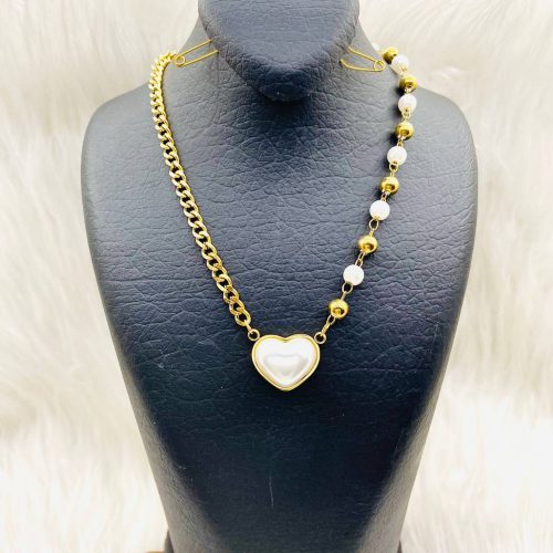 زنجیر پلاک استیل کارتیر مرواریدی قلب