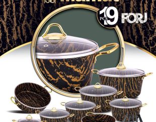 سرویس 19 پارچه فورج ماموت طرح سنگ دسته طلایی،زیبایی و ظرافت را به آشپزخانه شما بیاورید