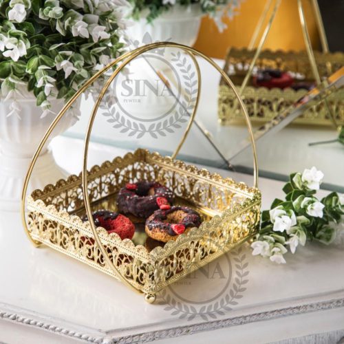 شیرینی خوری دسته دار کف آینه: یک اکسسوری شیک و کاربردی برای پذیرایی