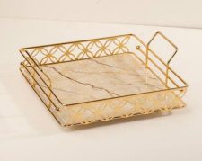 سینی مربع گل طلایی کف ماربل برای پذیرایی