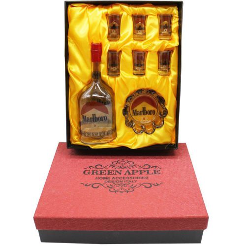 ست پذیرایی 6 شات زیرسیگاری +بطری پهن یک لیتری (شامپاینی) طرح ماربرو