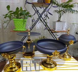 فروش ویژه عیدانه – سرویس پذیرایی 4 تکه مشکی طلائی با پایه آبکاری فورتیک