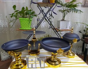 فروش ویژه عیدانه – سرویس پذیرایی 4 تکه مشکی طلائی با پایه آبکاری فورتیک