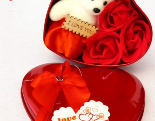 جعبه فلزی قلب گل و خرس – دکوراسیونی زیبا و رمانتیک