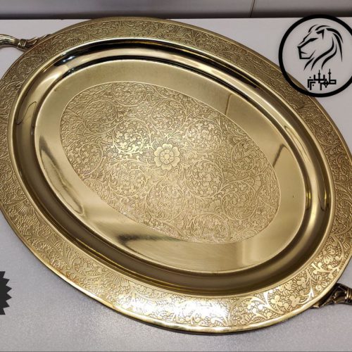 خرید عمده سینی برنجی بیضی 14 اینچ | طرح جدید | قیمت مناسب
