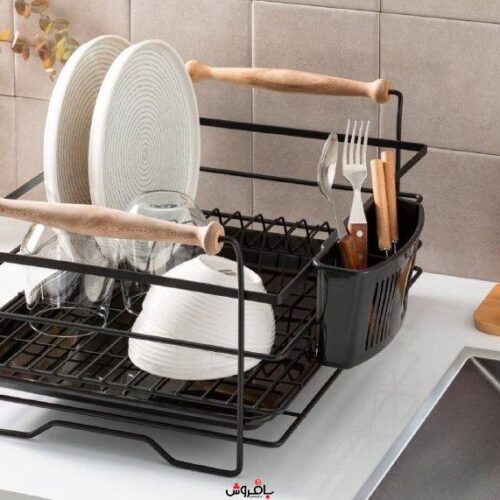 جا ظرفی دسته چوبی مشکی