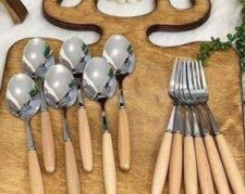 ست قاشق و چنگال دسته چوبی
