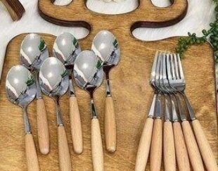 ست قاشق و چنگال دسته چوبی
