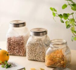 بانکه شیشه ای برنا درب استیل